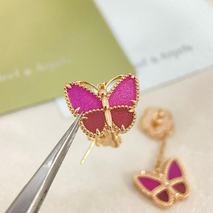 [Renovia Jewelry]ROSE QUARTZ TWO‑FLOWER BUTTERFLY DROP EARRINGS