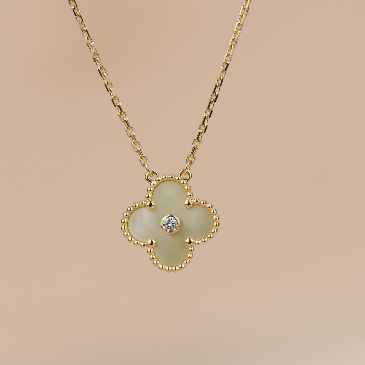 [Renovia Jewelry]CLOVER 15MM DIAMOND GOLD MOTHER OF PEARL NECKLACE